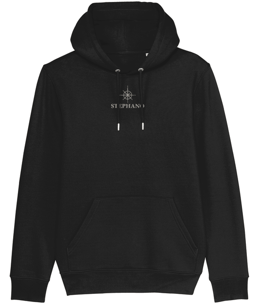 zwart Stephano Classic hoodie met capuchon, buidelzak en subtiel logo op de borst, comfortabele trui voor dagelijks gebruik.