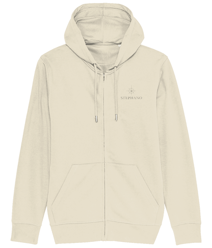 Voorzijde van een burgundy Stephano heren zip hoodie met capuchon, rits en logo op de borst rits