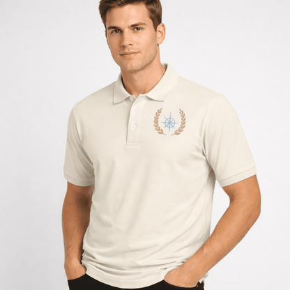 Stephano luxe polo voor heren in natural raw met logo op linker borst