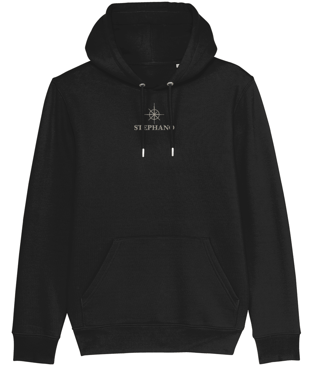 zwart Stephano Classic hoodie met capuchon, buidelzak en subtiel logo op de borst, comfortabele trui voor dagelijks gebruik.